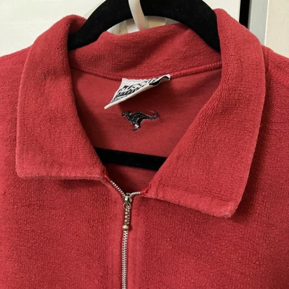 Vintage Fairdinkum Aussie Outfitters Red Terry Cloth Heavyweight Cotton ¼ Zip - Picture 3 of 8
